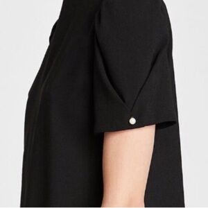 NWT ZARA Black Pearl Embellished Puff Sleeved Dress. Size L.